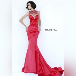 Sherri Hill Mermaid Red Gown with Beaded Details